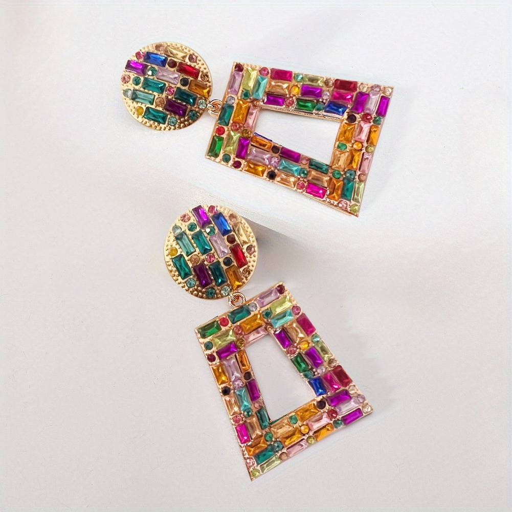 Vintage Geometric Rhinestone Drop Earrings - Non Feather